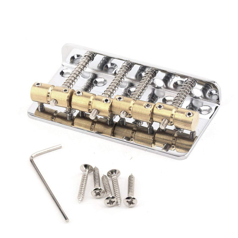 Musiclily Pro 57mm Bass Hardtail Bridge Brass Saddles for 4 String Precision Bass or Jazz Bass, Chrome