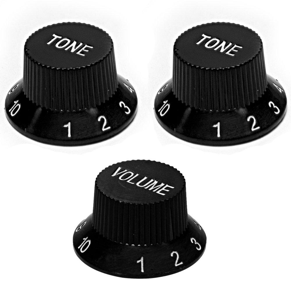 Seismic Audio - SAGA-1_41-2_42 - Black Plastic Traditional Replacement Volume and Tone Knob Set - 1 Volume and 2 Tone Knobs for Electric Guitars Luthier