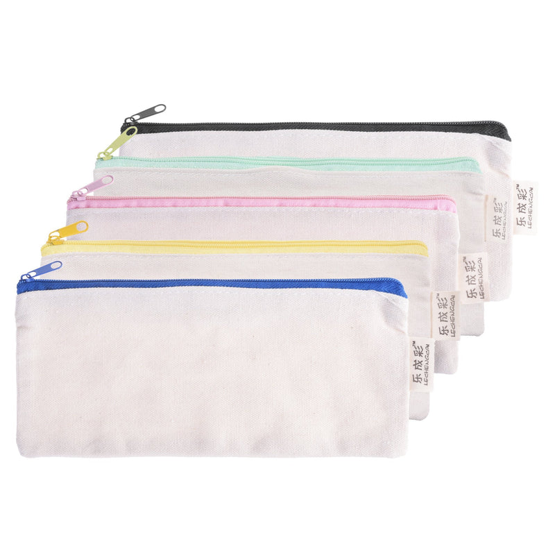 BCP pack of 5 DIY Decoration Canvas Zipper Pencil Stationary Cosmetic Pouch Bag