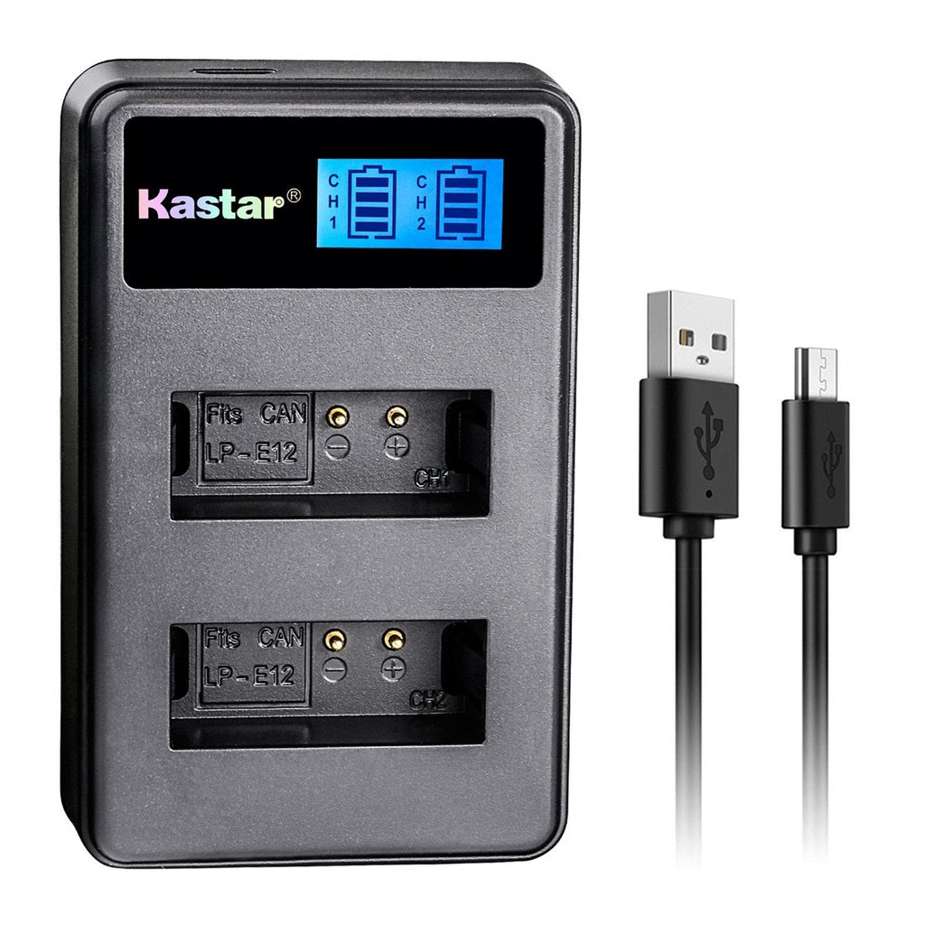 Kastar LCD Dual Slim Charger Replacement for LP-E12, EOS 100D, EOS Rebel SL1, EOS M Camera System and LP-E12 Grip