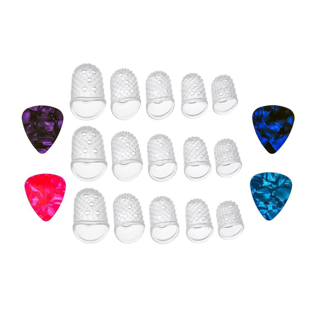 Vancool 15pcs Clear Guitar Fingertip Protectors in 5 Sizes Silicone for Guitar,Ukulele, 4 Guitar Picks Added for Gift