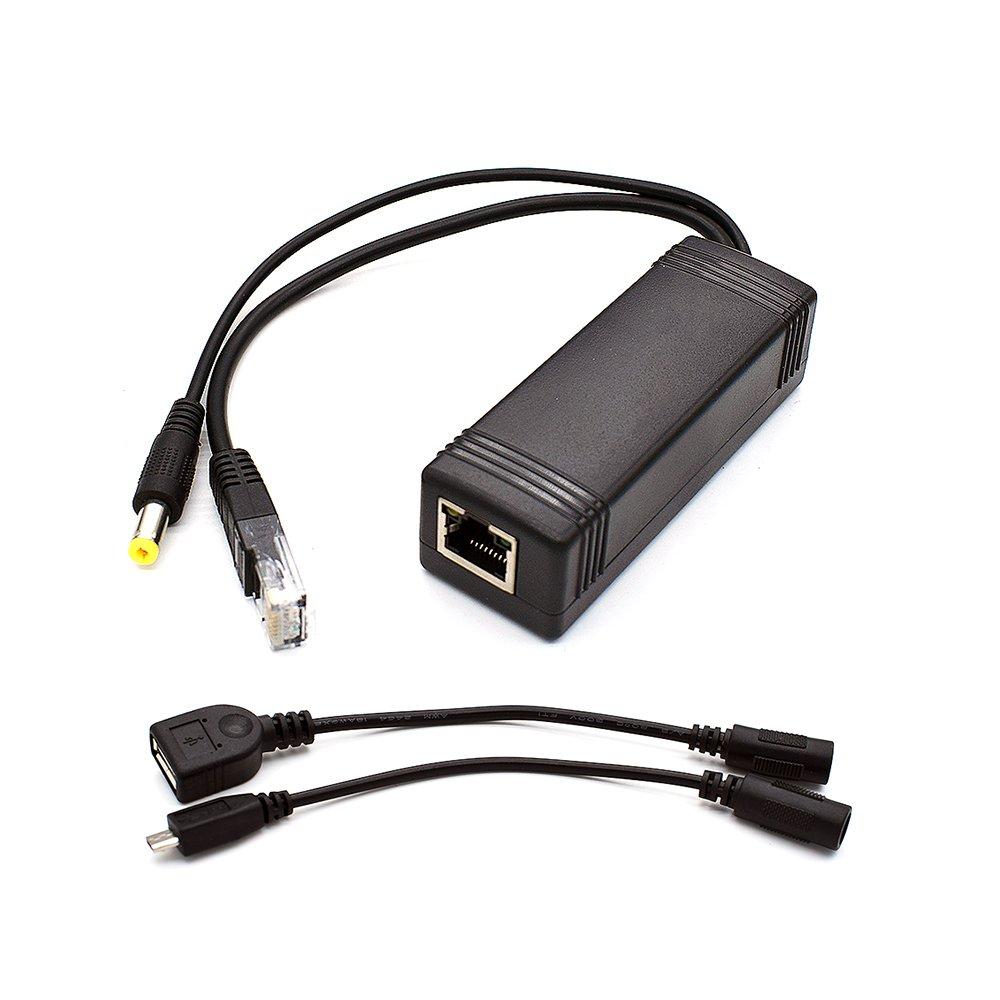 PLUSPOE Micro USB Active 5 Volt IEEE 802.3af PoE Splitter for Remote USB Power Over Ethernet to Tablets, Dropcam, Nest Cam or Raspberry Pi, Use with 10/100M PoE Switches or PoE injectors 5V2A MicroUSB+Female USB