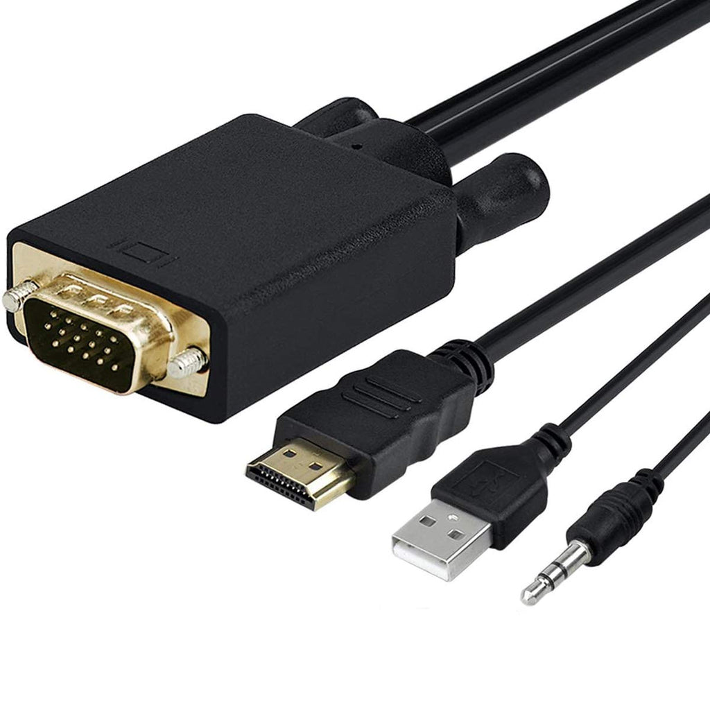 HDMI to VGA Adapter Cable with 3.5mm Audio Cord, 1080P HDMI to VGA Male Converter Cord Support Apple Mackbook Sony PS2 PS3 PS4 Xbox Notebook PC DVD Player Laptop TV Etc (6 Ft/1.8m)