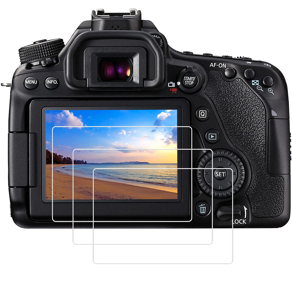 PCTC Tempered Glass LCD Screen Protectors Compatible for Canon EOS 90D 80D 77D 70D 7D Mark II 7DII DSLR Camera Protective Film Cover (3 Packs)