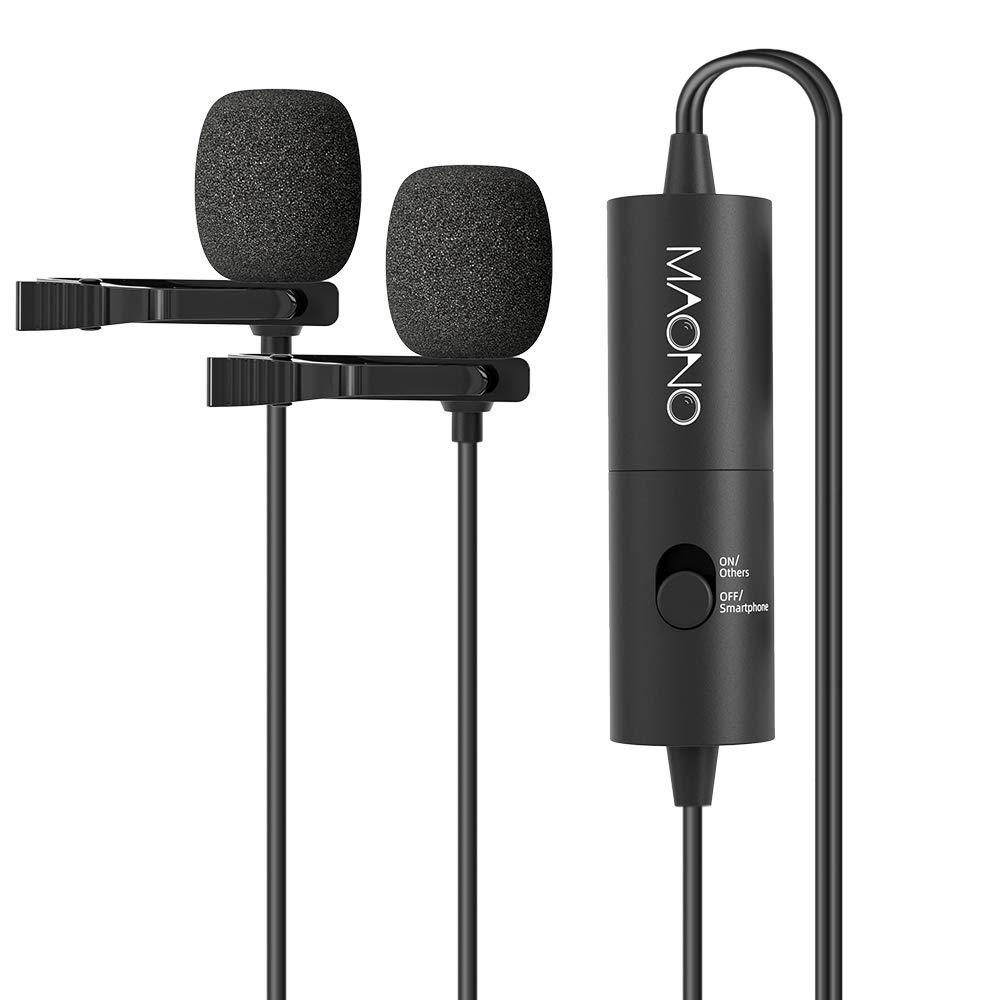 [AUSTRALIA] - Lavalier Microphones MAONO AU-200 Dual Handsfree Clip on Lapel Mic with Omnidirectional Condenser for Smartphone, Android, Camera, DSLR, Tablet, PC, Laptop, Computer 
