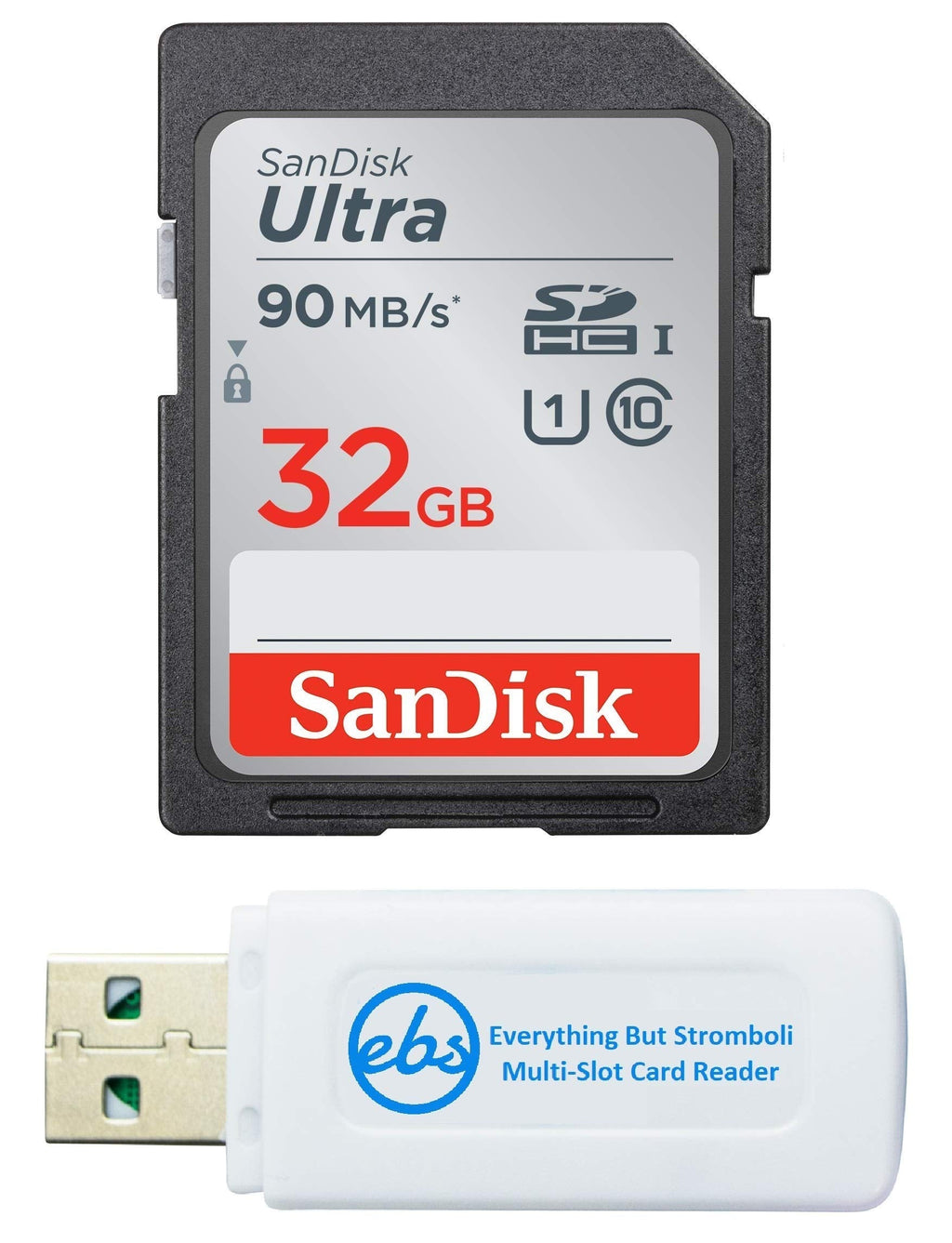 SanDisk 32GB Ultra SDHC Memory Card works with Sony W800/S, DSCW830, DSCHX80, a5100, DSCWX350, DSCWX500 Camera UHS-I Class 10 Bundle with Everything But Stromboli Card Reader (SDSDUNR-032G-GN6IN)