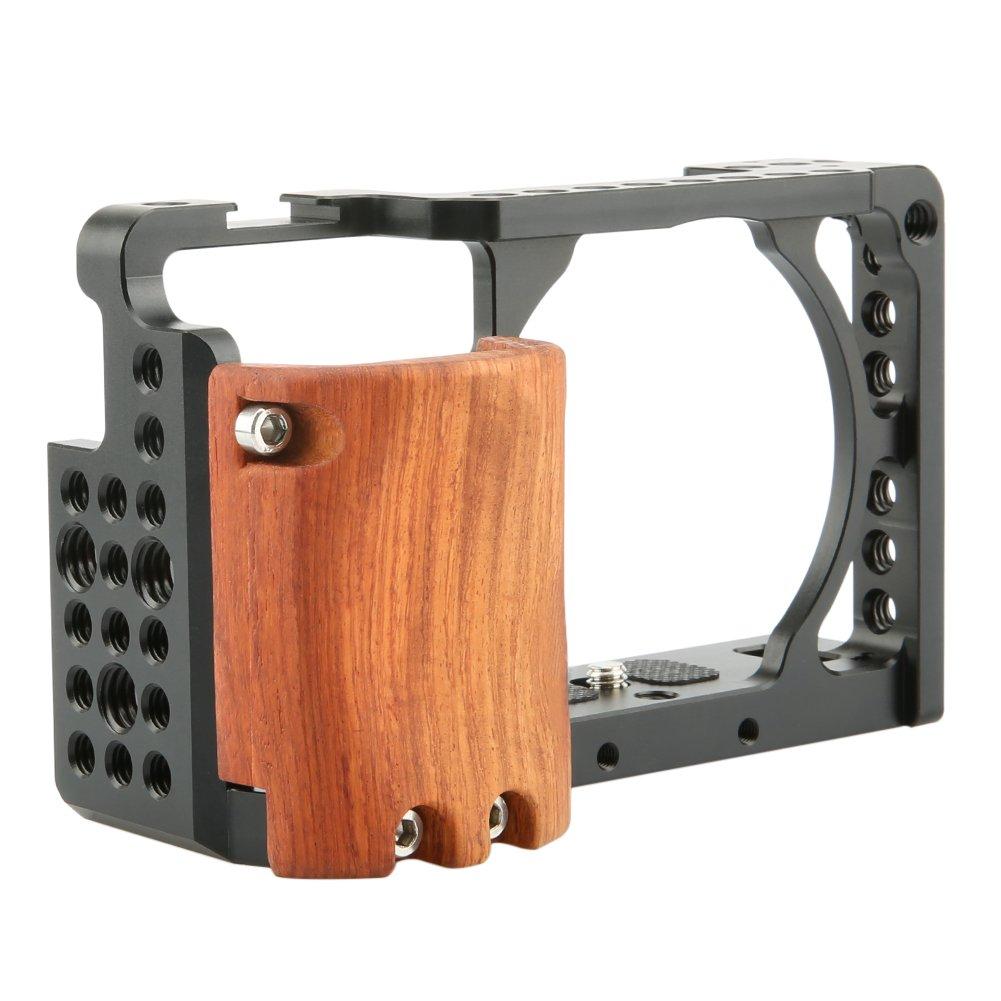 NICEYRIG A6100/ A6300 /A6400/ A6000 Camera Cage with Cold Shoe and Wooden Handgrip - 109