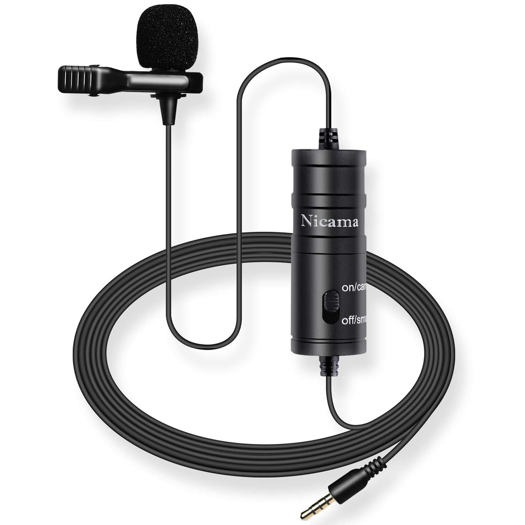 Lavalier Microphone with 2 Batteries, Nicama LVM1 Vlog Lapel Clip-On Lav Mic Compatible with DSLR Camera Canon Nikon Camcorders Audio Recorders Smartphones iPhone PC