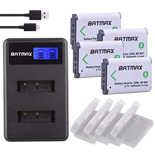 Batmax 4Packs NP-BX1 Battery (1600mAh) and LCD Dual USB Charger for Sony NP BX1/M8, Cyber-Shot DSC-HX80, RX1, RX1R, RX100, RX1RII, H400, HX300, HX50V, HX90V, WX300, WX350, HDR-AS10 Cameras