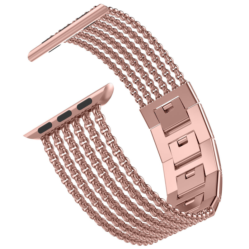 Wearlizer Rose Gold Compatible with Apple Watch Band 38mm 40mm 41mm for iWatch Womens Mesh Loop Stainless Steel Replacement Dress Chain Metal Strap Beauty Wristband Series SE 7 6 5 4 3 2 1 Rose Gold with Link Clasp 38mm/40mm/41mm