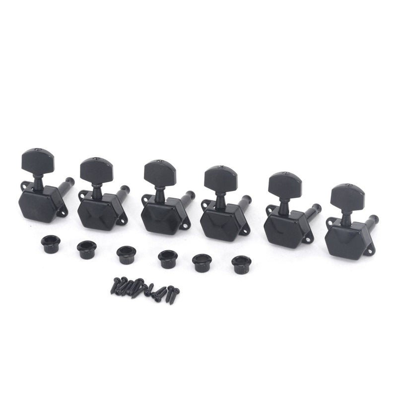 Musiclily Pro 6 in Line Semi Closed Guitar Tuners Tuning Pegs Machine Heads Set for Strat or Tele Style Replacement, Black Small Button Black