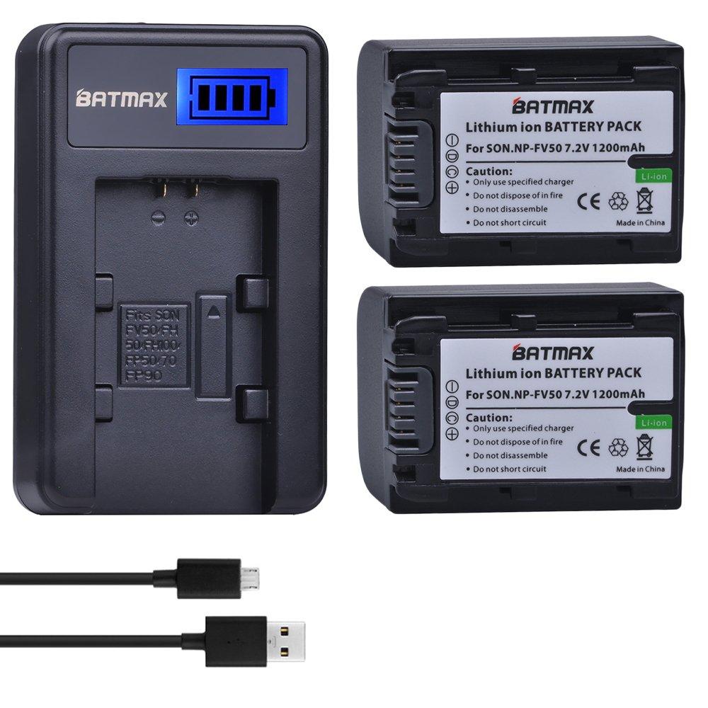 Batmax 2 Packs Battery + LCD Charger for Sony NP-FV30,NP-FV40,NP-FV50 Batteries;Sony FDR-AX53 HDR-CX230 HDR-CX220 CX330 CX380 CX455 CX900 CX430V TD30V FDR-AX100 Handycam Camcorder and More