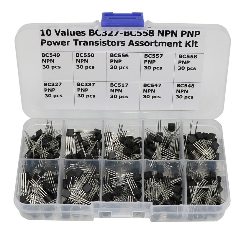 300 Pcs Transistors kit,10 Value BC327 BC337 BC517 BC547 BC548 BC549 BC550 BC556 BC557 BC558 NPN PNP Power Transistor Assortment Kit
