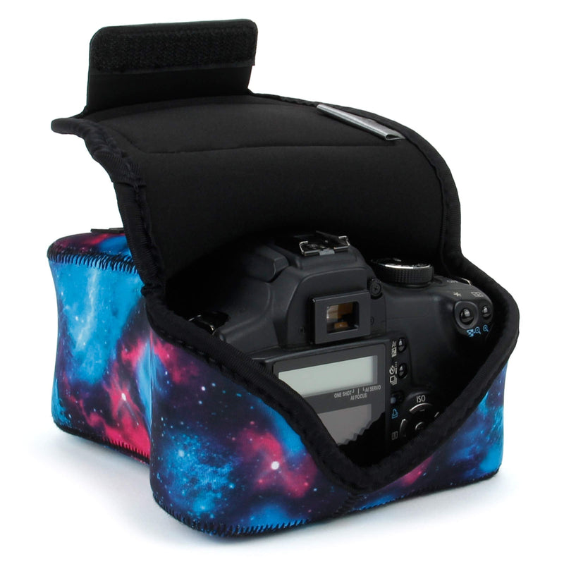 USA GEAR DSLR Camera Sleeve Case (Galaxy) with Neoprene Protection, Holster Belt Loop and Accessory Storage - Compatible with Nikon D3100, Canon EOS Rebel SL2, Pentax K-70 and Many More Galaxy