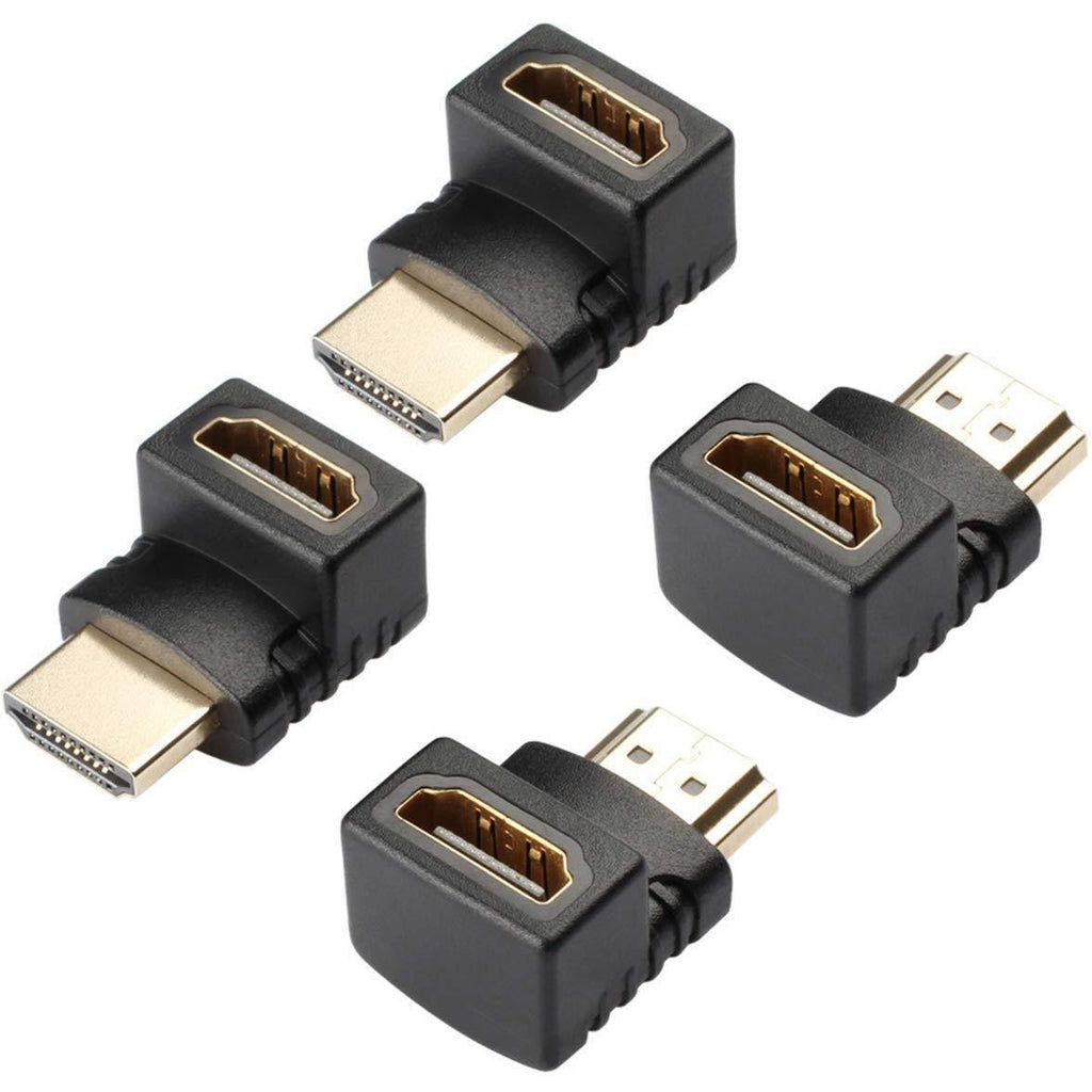 Warmstor 4 Pack HDMI 2.0 Male to Female Adapter Right Angle Connector 90 Degree 270 Degree HDMI Cable Extender 3D & 4K Supported (2 Combos,Gold Plated)
