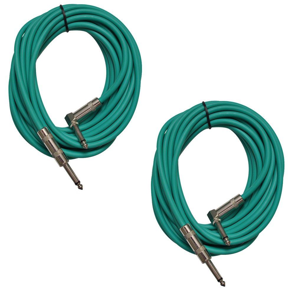 [AUSTRALIA] - Seismic Audio - SAGC20R-Green-2Pack - Pair of Green 20 Foot Right Angle to Straight Guitar Cables - 20' Green Guitar or Instrument Cables 