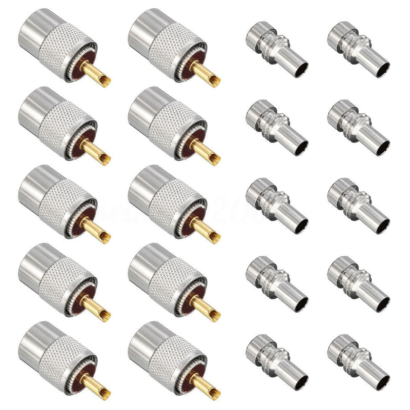 ESUMIC PL259 Solder Connector Plug with Reducer for RG8X Coaxial Coax Cable 10Pack