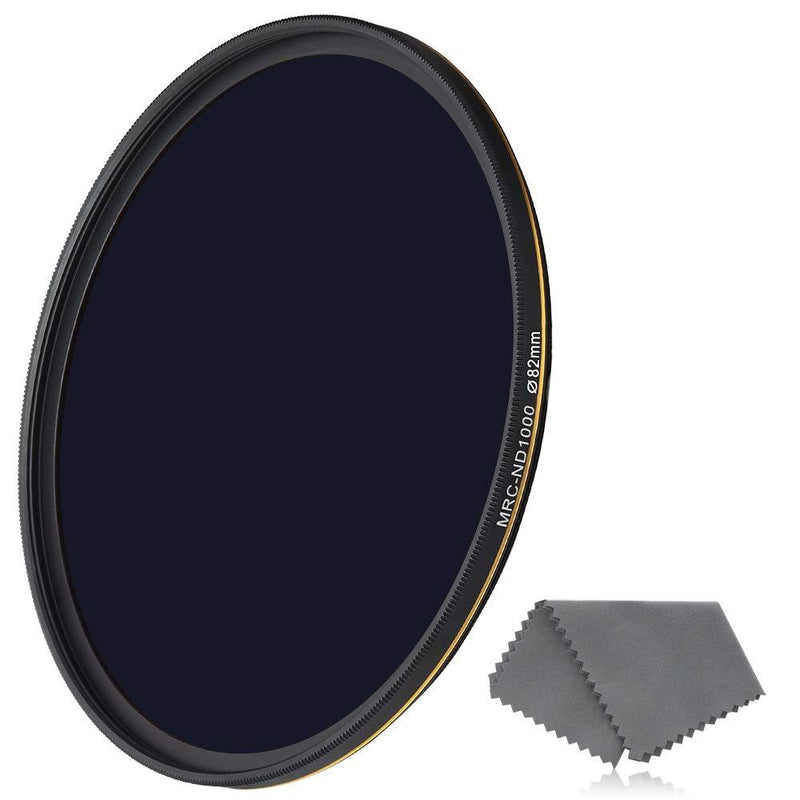 LENSKINS 82mm ND 1000 Filter, 10 Stop Neutral Density Filter for Camera Lenses, 16-Layer Multi-Resistant Coated, German Optics Glass, Weather-Seal ND Filter with Lens Cloth