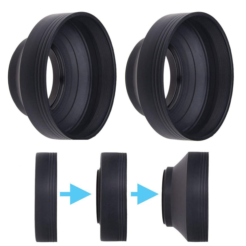 Camera Lens Hood 52mm - Rubber - Set of 2 - Collapsible in 3 Steps - Sun Shade/Shield - Reduces Lens Flare and Glare - Blocks Excess Sunlight for Enhanced Photography and Video Footage - Perfect Fit