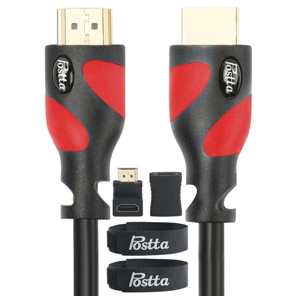 Postta HDMI Cable(30 Feet) Ultra HDMI 2.0V Cable with 2 Piece Cable Ties+2 Piece HDMI Adapters Support 4K 2160P,1080P,3D,Audio Return and Ethernet 30FT Red