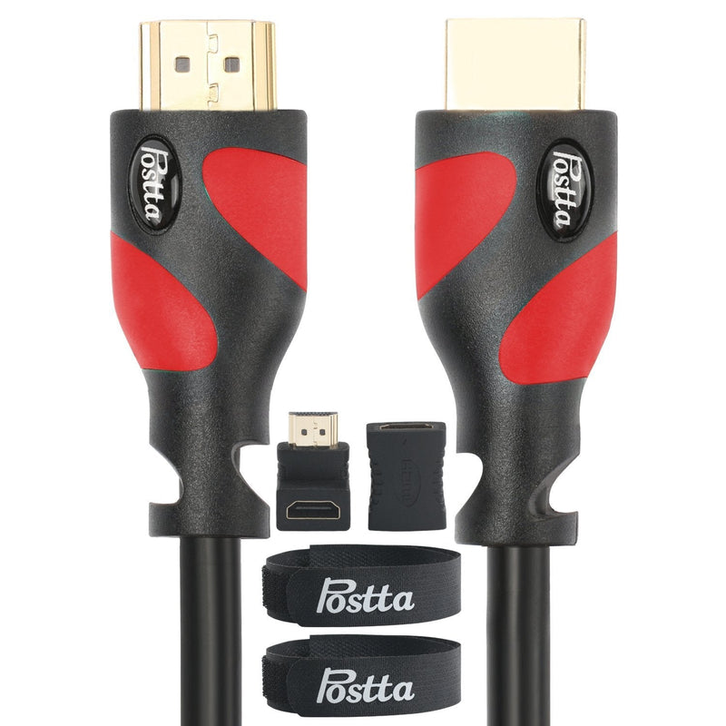 [AUSTRALIA] - Postta HDMI Cable(30 Feet) Ultra HDMI 2.0V Cable with 2 Piece Cable Ties+2 Piece HDMI Adapters Support 4K 2160P,1080P,3D,Audio Return and Ethernet 30FT Red 