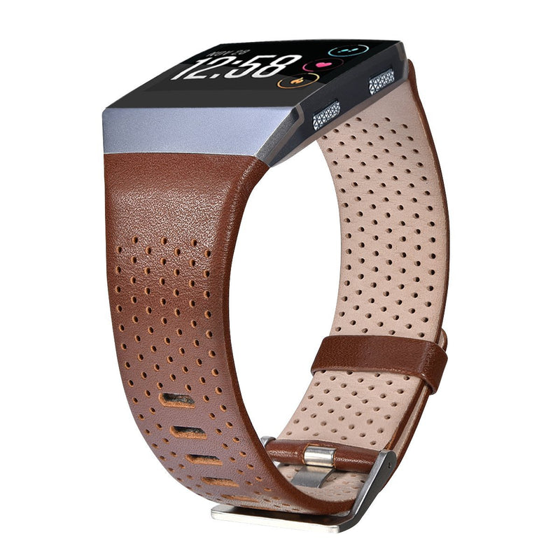 CAGOS Compatible with Fitbit Ionic Bands Men Women, Breathable Genuine Leather Straps Replacement Accessories Wristbands for Fitbit Ionic Smart Watch (Dark Brown Large(6.29''-8.66'')) Dark Brown Large(6.29''-8.66'')