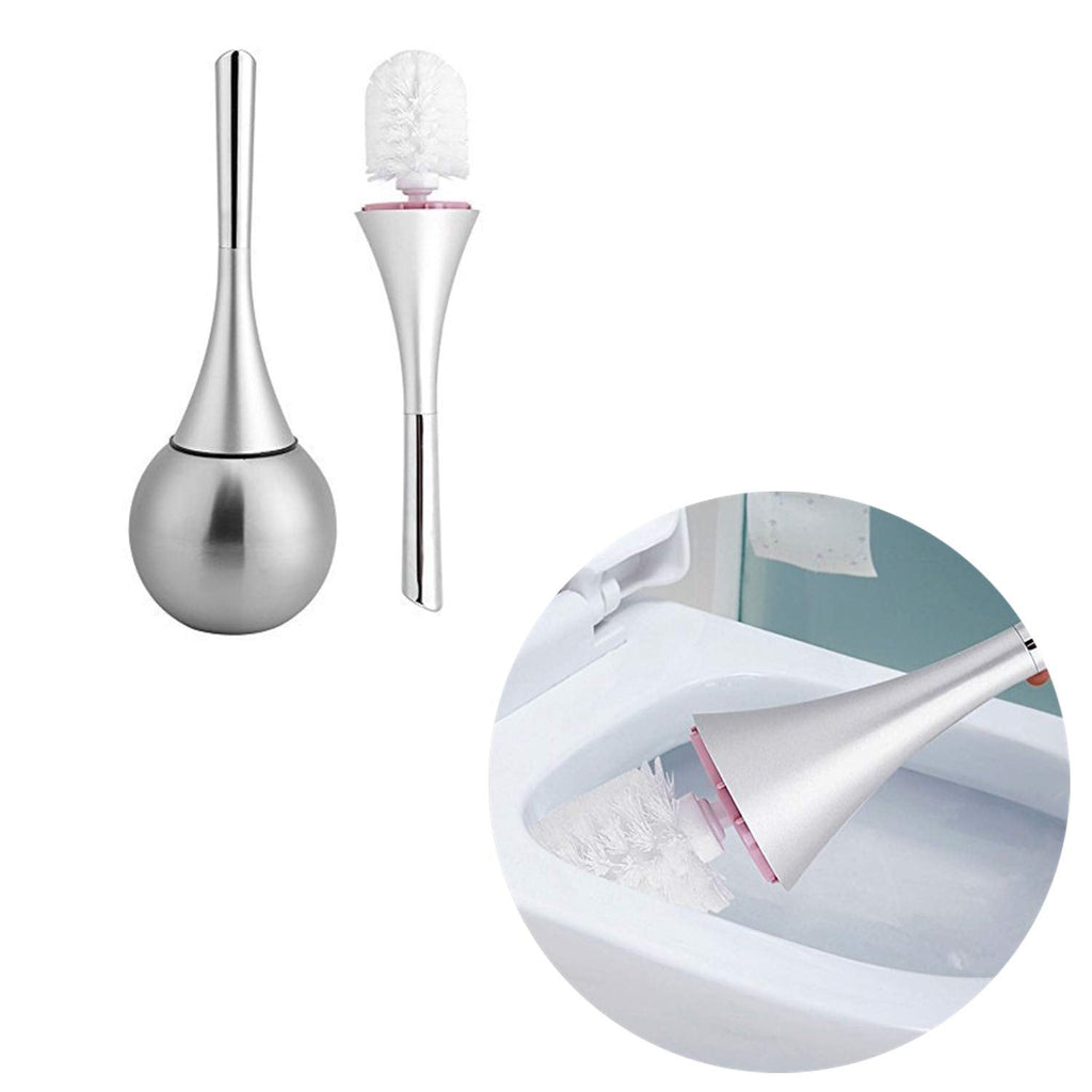 Toilet Bowl Brush and Holder, Creative Toilet Cleaning Brush Set with Stainless Steel Base (Silver) Silver