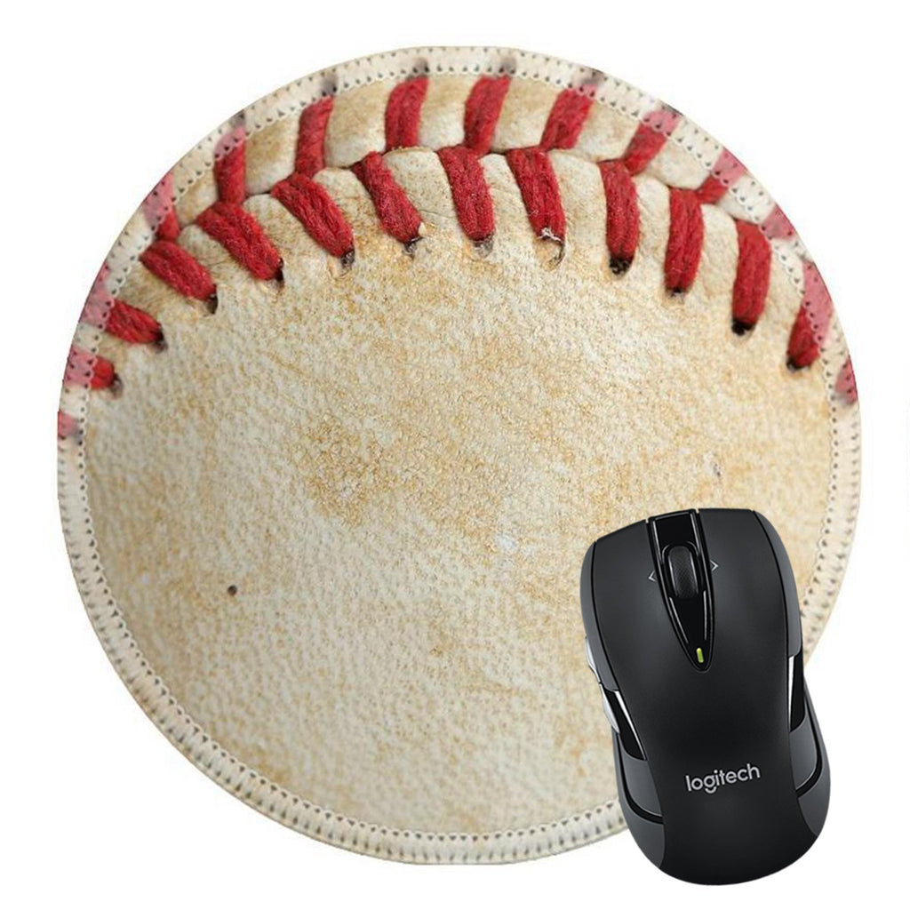 MSD Mousepad Round Mouse Pad/Mat 26508030 Close up of a baseball threads with room for copy