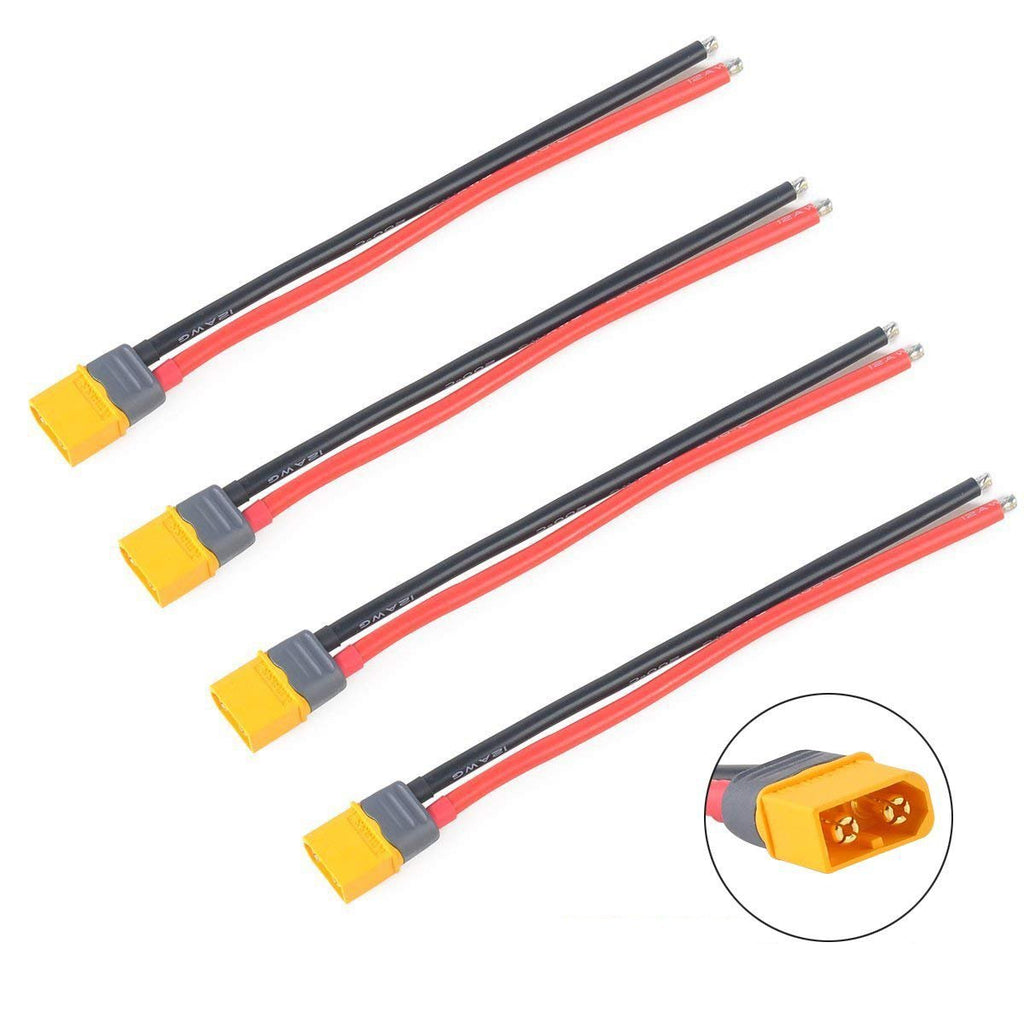4pcs XT60 Plug Male Connector with Sheath Housing with 150mm 12AWG Silicon Wire for RC Lipo Battery FPV Racing Drone