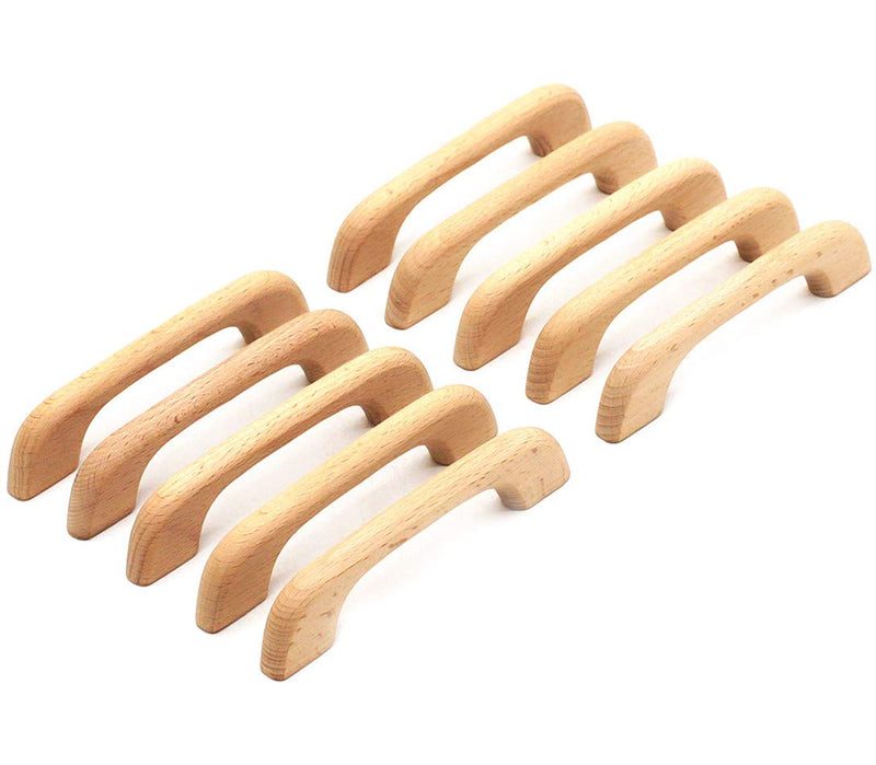WEICHUAN 10PCS Wood Unfinished Drawer Knobs Pulls Handles - Kitchen Cabinets Furniture Dresser Wardrobe Cupboard Drawer Knobs Pulls Handles(Total Length: 5" Hole-to-Hole Distance: 4")