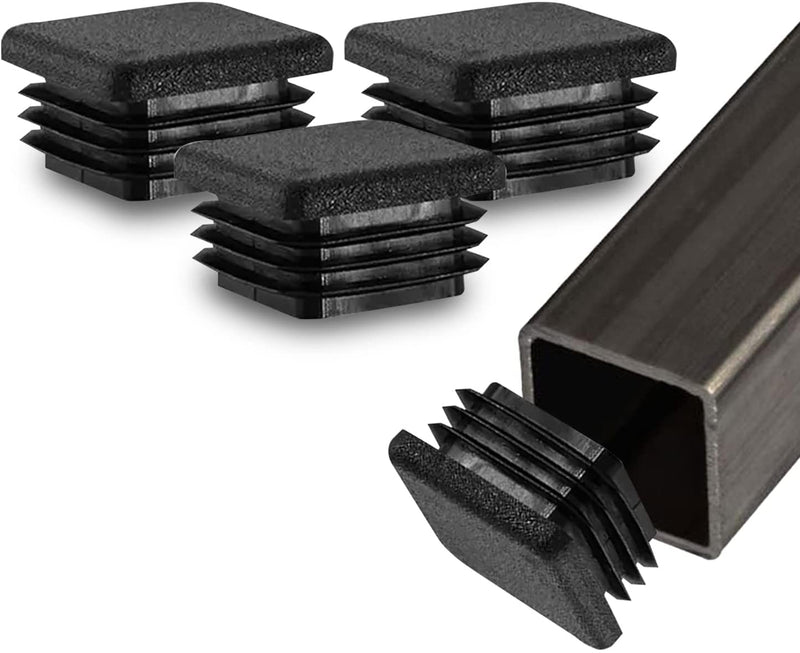 Prescott Plastics 2" Inch Square Plastic Plug Insert (20 Pack), Black End Cap and Hardware Plugs for Metal Tubing, Fence, Glide Insert for Pipe Post, Chairs and Furniture 20
