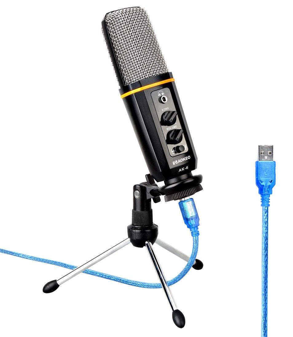 [AUSTRALIA] - Aokeo's AK-6 Desktop USB Condenser Microphone, Best For Live Podcasting, Broadcasting, Skype, YouTube, Recording, Singing, Streaming, Video Call, Conference, Gaming, Etc. With Mount Stand, Plug & Play 