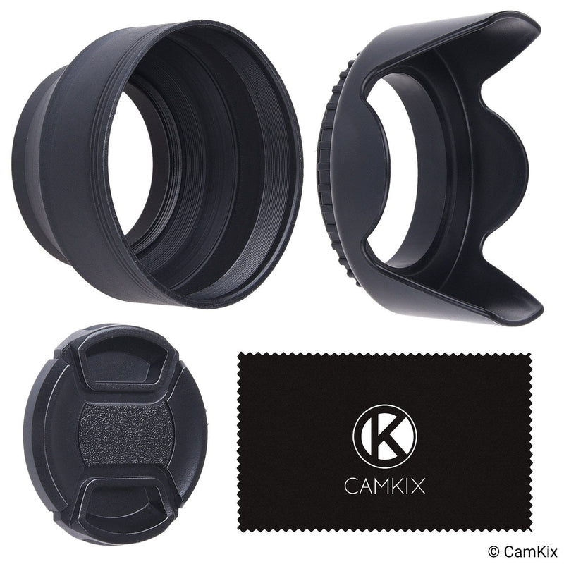 52mm Set of 2 Camera Lens Hoods and 1 Lens Cap - Rubber (Collapsible) + Tulip Flower - Sun Shade/Shield - Reduces Lens Flare and Glare - Blocks Excess Sunlight (52 mm, Rubber Hood + Tullip Hood + Cap)