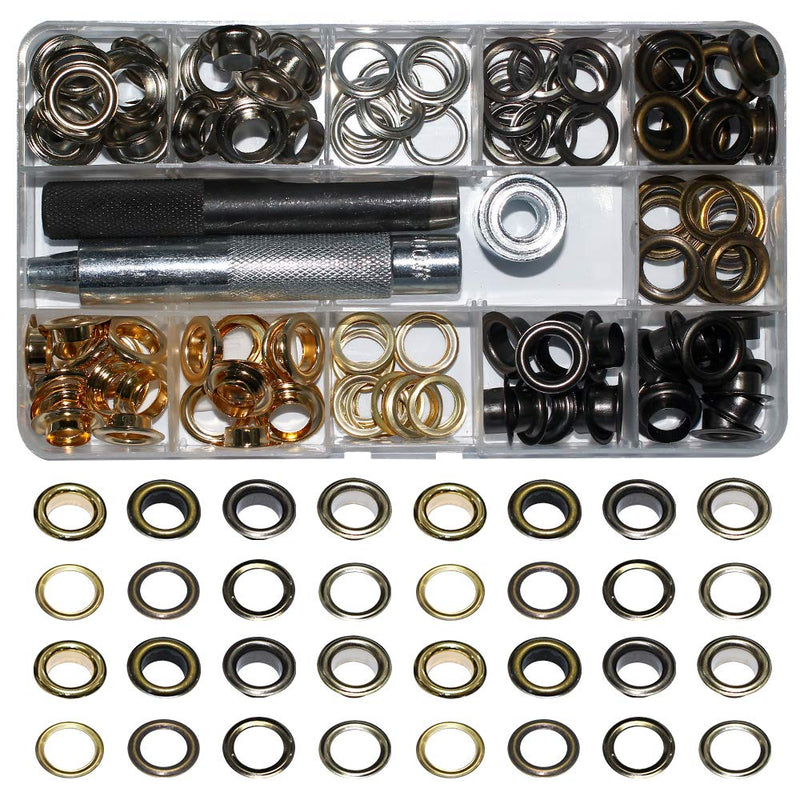 INNETOC 120 Sets - Brass Grommet Eyelets 10mm 3/8" Inside Diameter 800# with Setting Tool for Canvas Curtain Leather DIY Projects (3/8", Mixed) Mix 3/8''