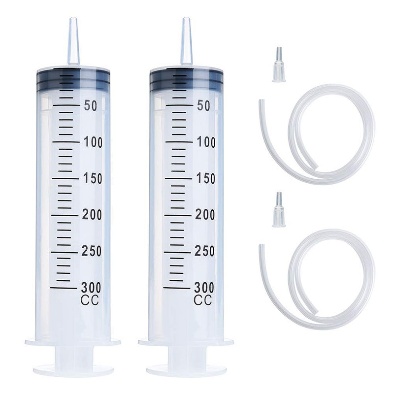 2 Sets 300ml Large Syringes with 70cm Tubes, Sterile and Individual Sealed, Plastic Garden Syringe for Liquid, lip Gloss, Paint, Epoxy Resin, Oil, Watering Plants, Refilling
