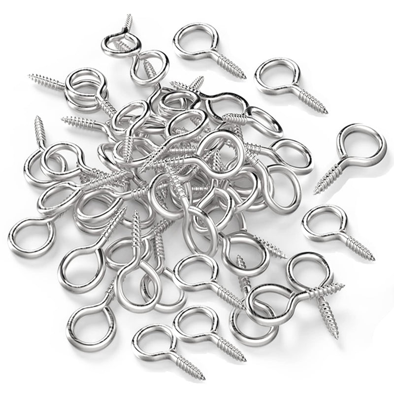 Silver 1 inch Screw Eyes Metal Eye Hooks Small Eyelet Screws, 100 Pcs Silver
