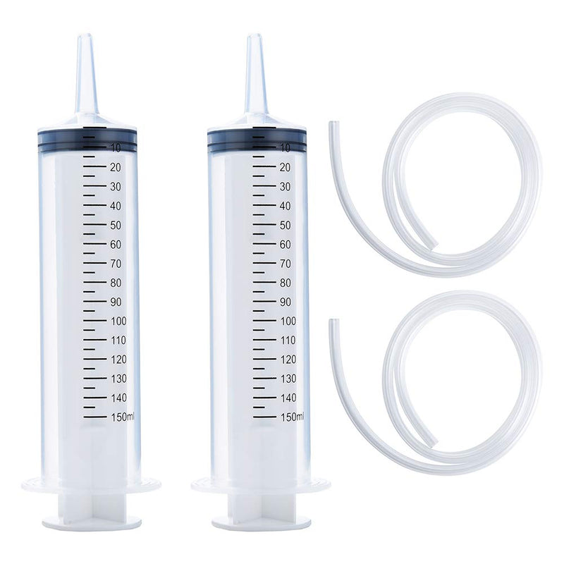 2 Pack 150ml Syringes with 27.6-Inch Tubes, Large Plastic Syringe for Scientific Labs, Nutrient Measuring, Watering, Refilling