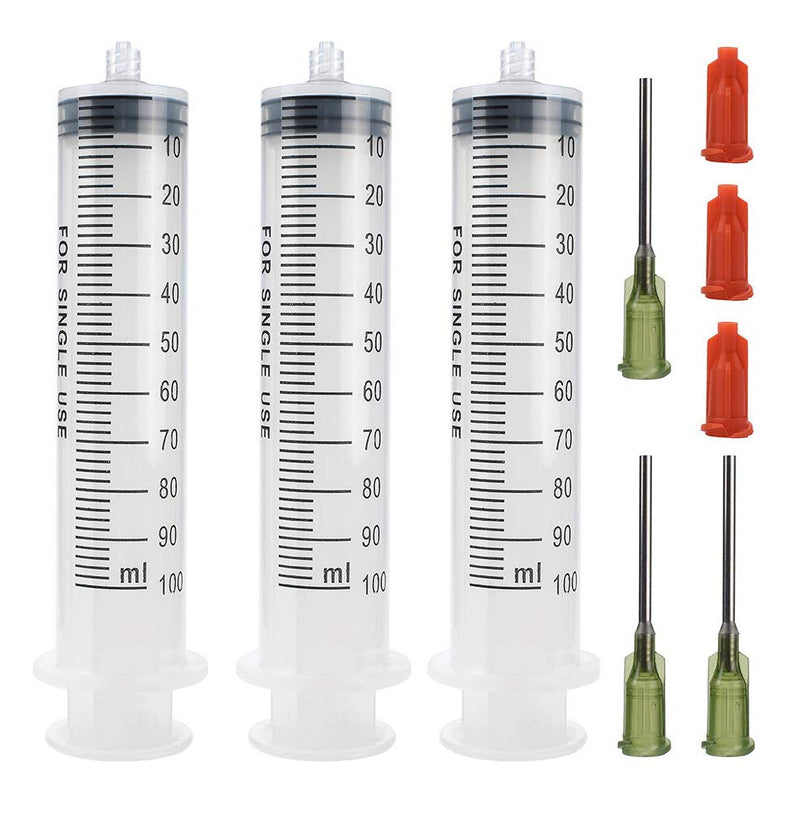 [AUSTRALIA] - 3 Pack 100ml Syringes with 14G 1.0'' Blunt Tip Needles and Storage Caps Luer Lock, Plastic Reusable Syringe for Liquid, Lip Gloss, Paint, Epoxy Resin, Oil, Watering Plants, Refilling 