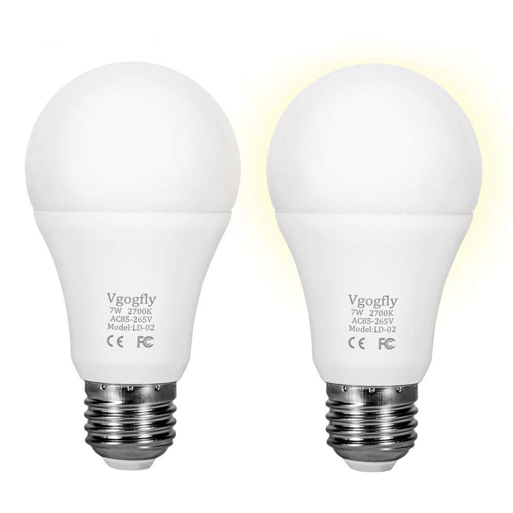 Sensor Lights Bulb Dusk to Dawn LED Light Bulbs Smart Lighting Lamp 7W E26/E27 Automatic On/Off, Indoor/Outdoor Yard Porch Patio Garage Garden (Warm White, 2 Pack) Warm White
