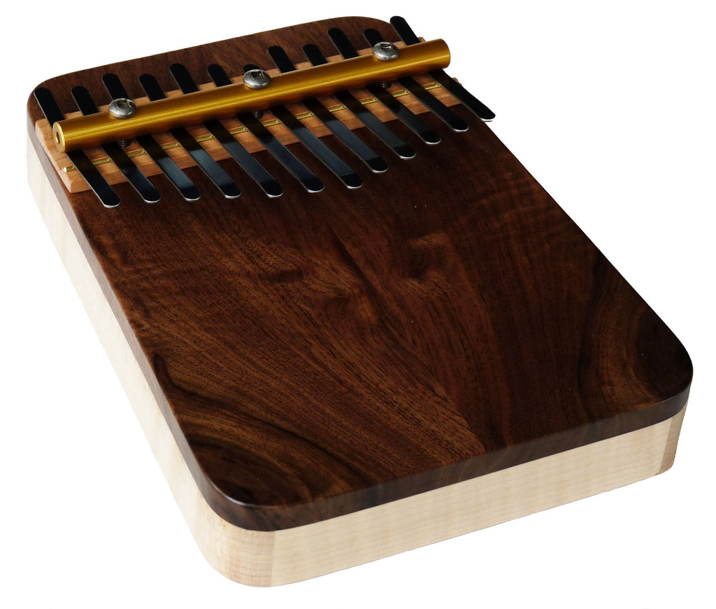 Zither Heaven Artisan Curly Maple 12 NoteThumb Piano with Black Walnut top made in the USA