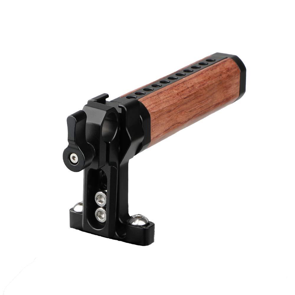 CAMVATE Brazilian Wooden Handle Grip Articulated with 15mm Rod Clamp for Camera cage (Black Knob)