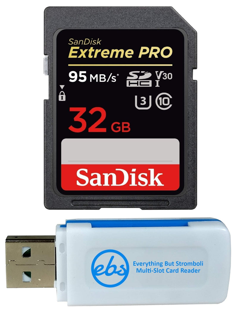 SanDisk 32GB Extreme Pro Memory Card works with Nikon D3400, D3300, D750, D5500, D5300, D500, AW130, W100, L840, A900, P530 Digital DSLR Camera SDHC 4K V30 UHS-I with Everything But Stromboli Reader