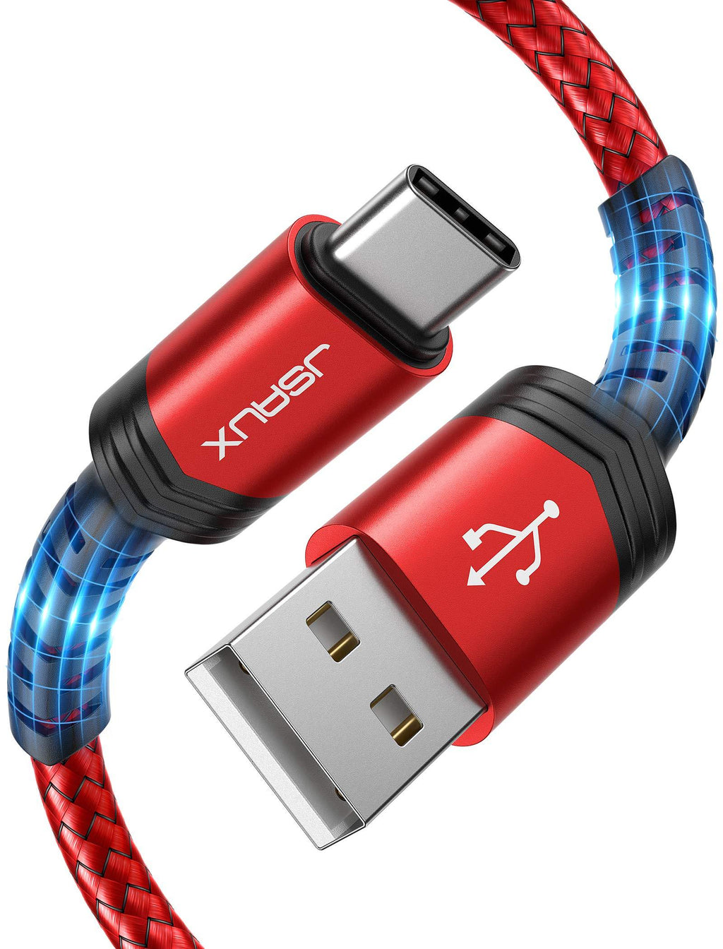 USB Type C Cable 3A Fast Charging [2-Pack 6.6ft], JSAUX USB-A to USB-C Charge Braided Cord Compatible with Samsung Galaxy S10 S9 S8 S20 Plus A51 A11,Note 10 9 8, PS5 Controller, USB C Charger-Red Red