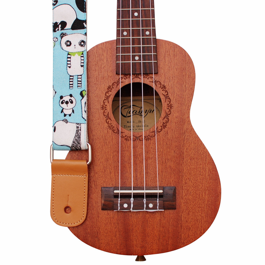 MUSIC FIRST Original Design “Panda” Soft Cotton & Genuine Leather Ukulele Strap Ukulele Shoulder Strap