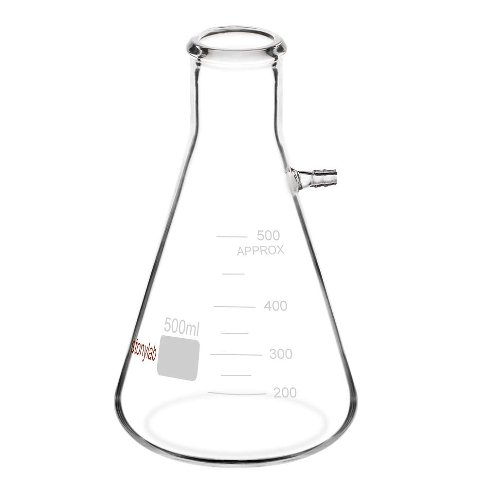 StonyLab Glass 500ml Heavy Wall Borosilicate Glass Filtering Flask, Bolt Neck with Tubulation, 500ml 500 ml