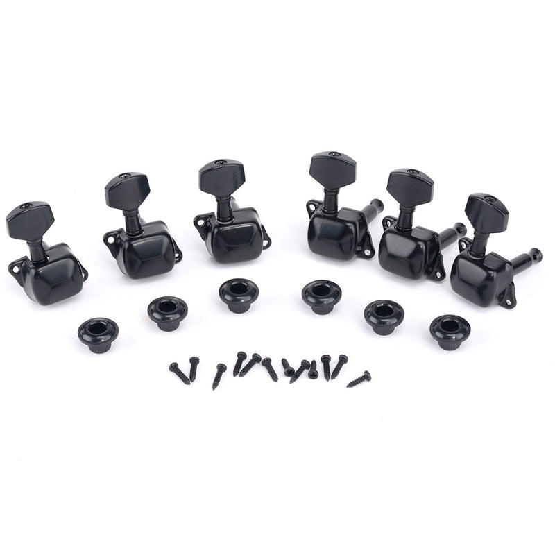 Musiclily 6 inline Semi Closed Guitar Tuners Tuning Pegs Keys Machine Heads Set for Squier Strat Electric Guitar, Black Small Button Black