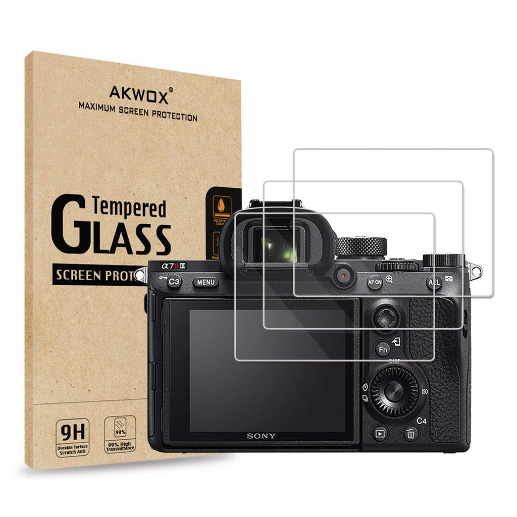 [3-Pack] Tempered Glass Screen Protector for Sony A9 A7II A7RII A7SII A77II A99II RX100 RX100V RX1 RX1R RX10 RX10II, AKWOX [0.3mm 2.5D 9H] screen protector for A7R3 A73 A72 A7R2 A7S2 A7R Mark 2