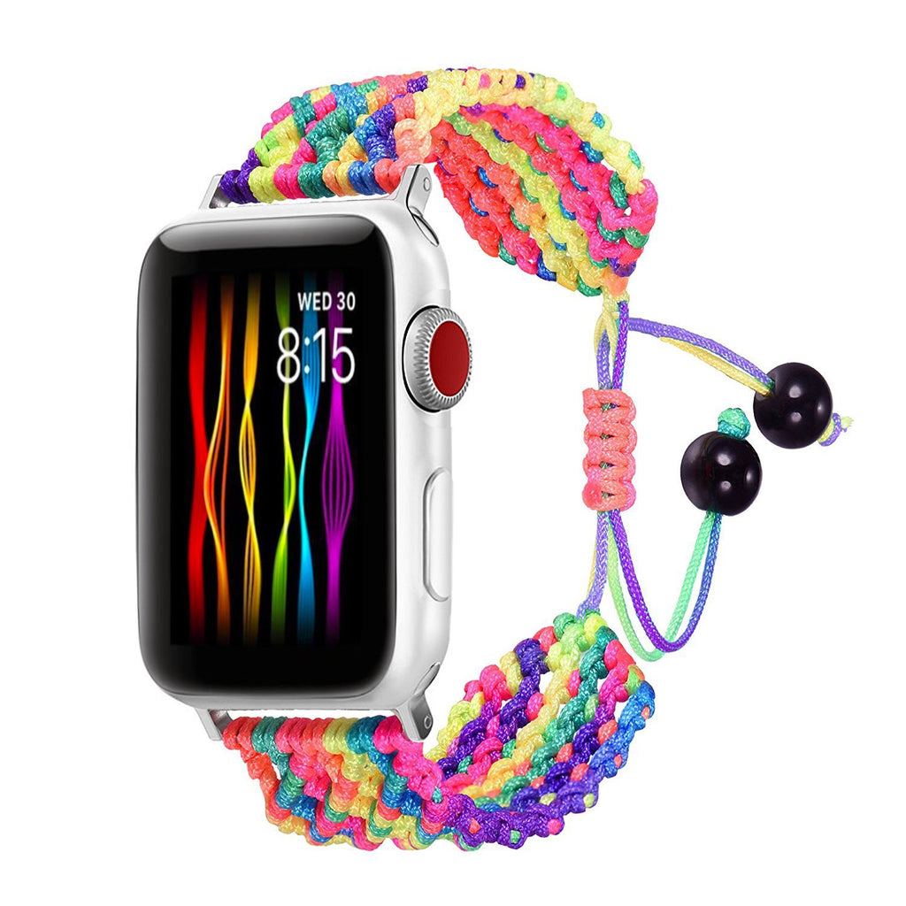 Bandmax Compatible for Rainbow LGBT Apple Watch Band 38MM 40MM Braided Nylon Friendship Rope iwatch Series 5/4/3/2/1 Replacement Wristband Straps Accessories Weave Bohemia Bracelet Drawstring Clasp Colorful Rope 38MM/40MM