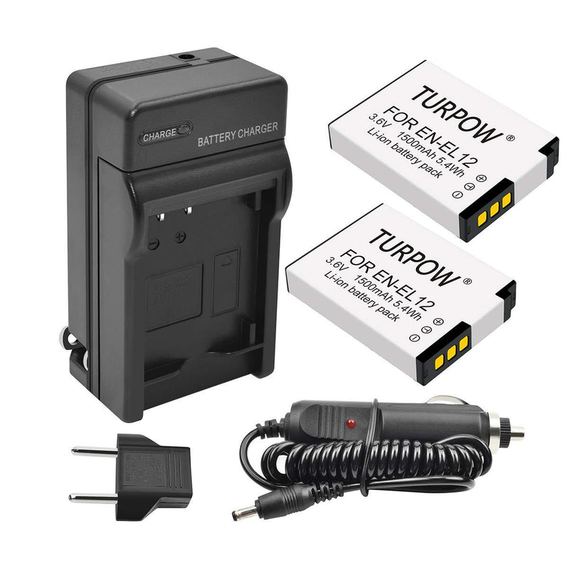 TURPOW 2 Pack EN-EL12 Battery Charger Set Compatible with Nikon Coolpix A900 AW100 AW110 AW120 AW130 S31 S800C S6100 S6200 S6300 S8100 S8200 S9050 S9100 S9200 S9300 S9400 P340