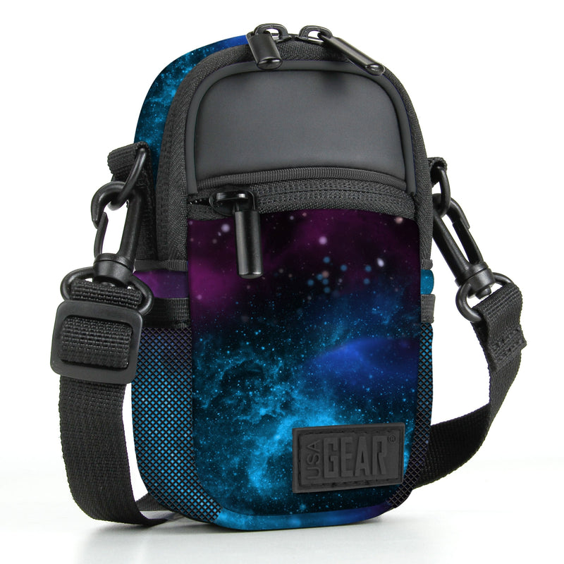 USA GEAR Compact Camera Case Point and Shoot Camera Bag with Accessory Pockets, Rain Cover and Shoulder Strap - Compatible with Sony CyberShot, Canon PowerShot ELPH, Nikon COOLPIX and More (Galaxy) Galaxy and Black
